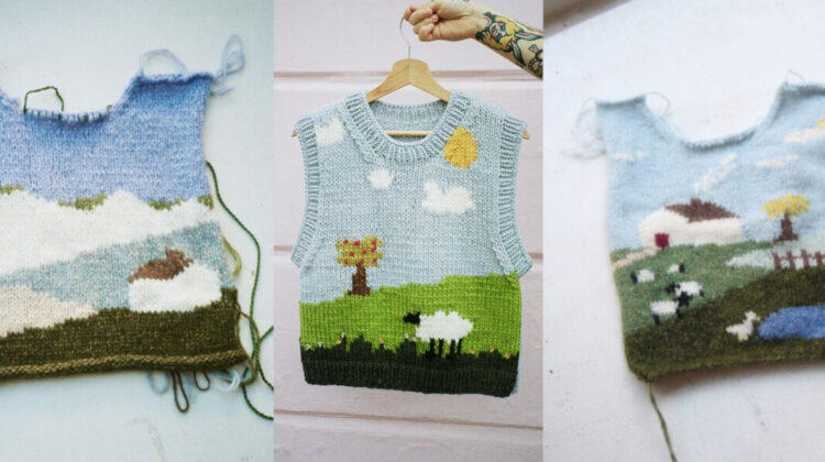 How i use up scraps making landscape sweater vests